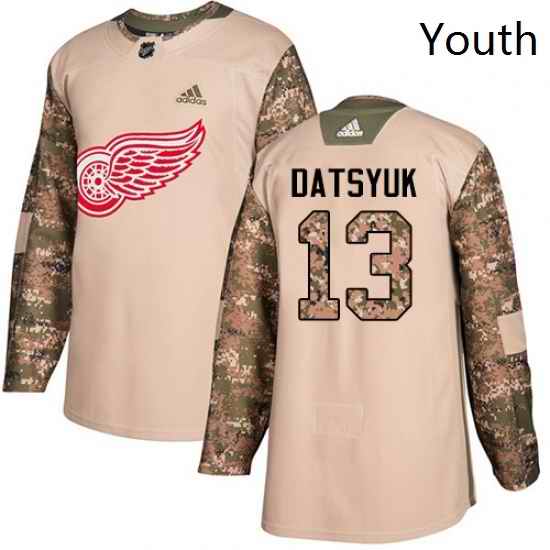 Youth Adidas Detroit Red Wings 13 Pavel Datsyuk Authentic Camo Veterans Day Practice NHL Jersey